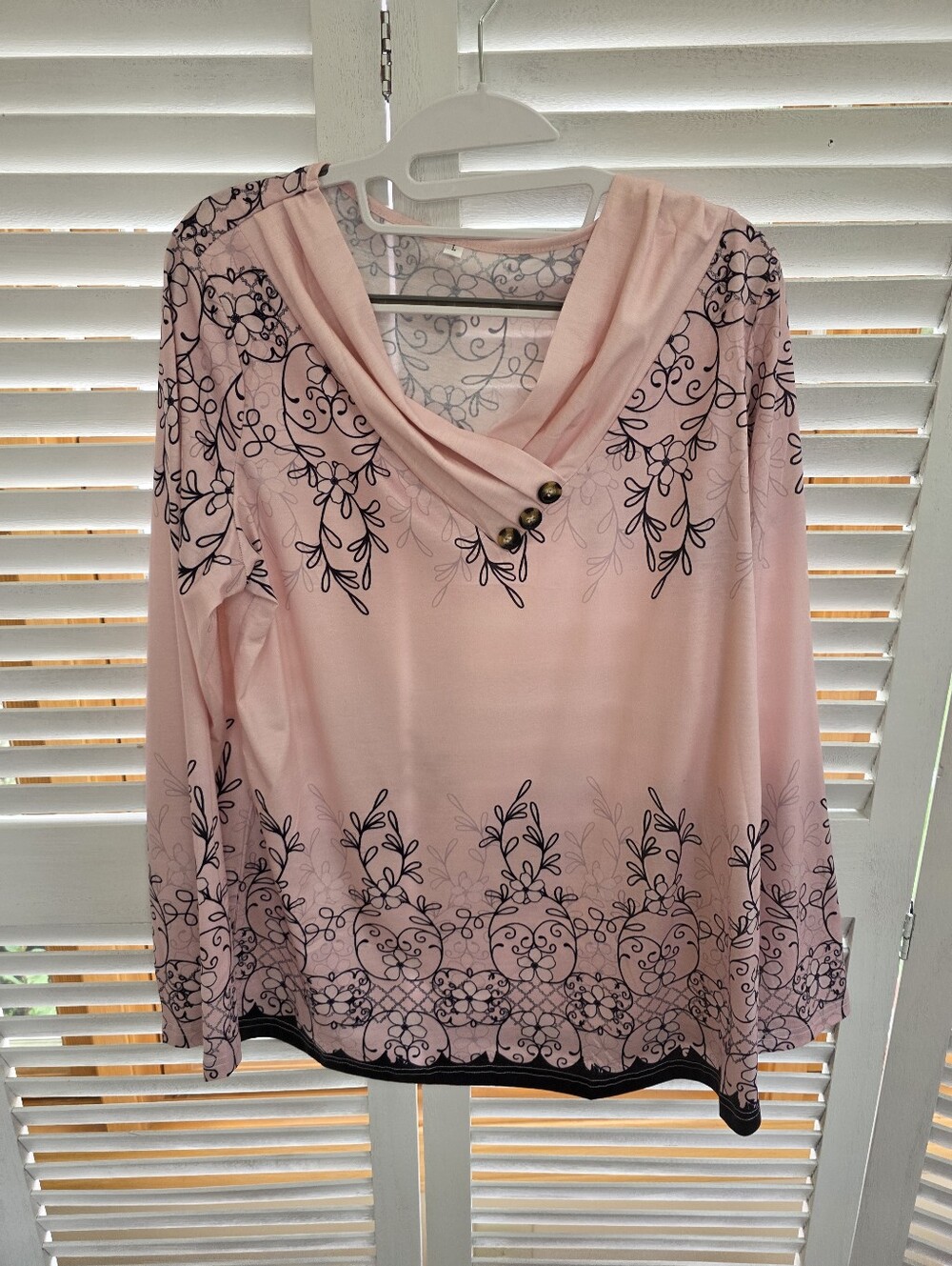Women's Pink Floral Print Long Sleeve Blouse Size L